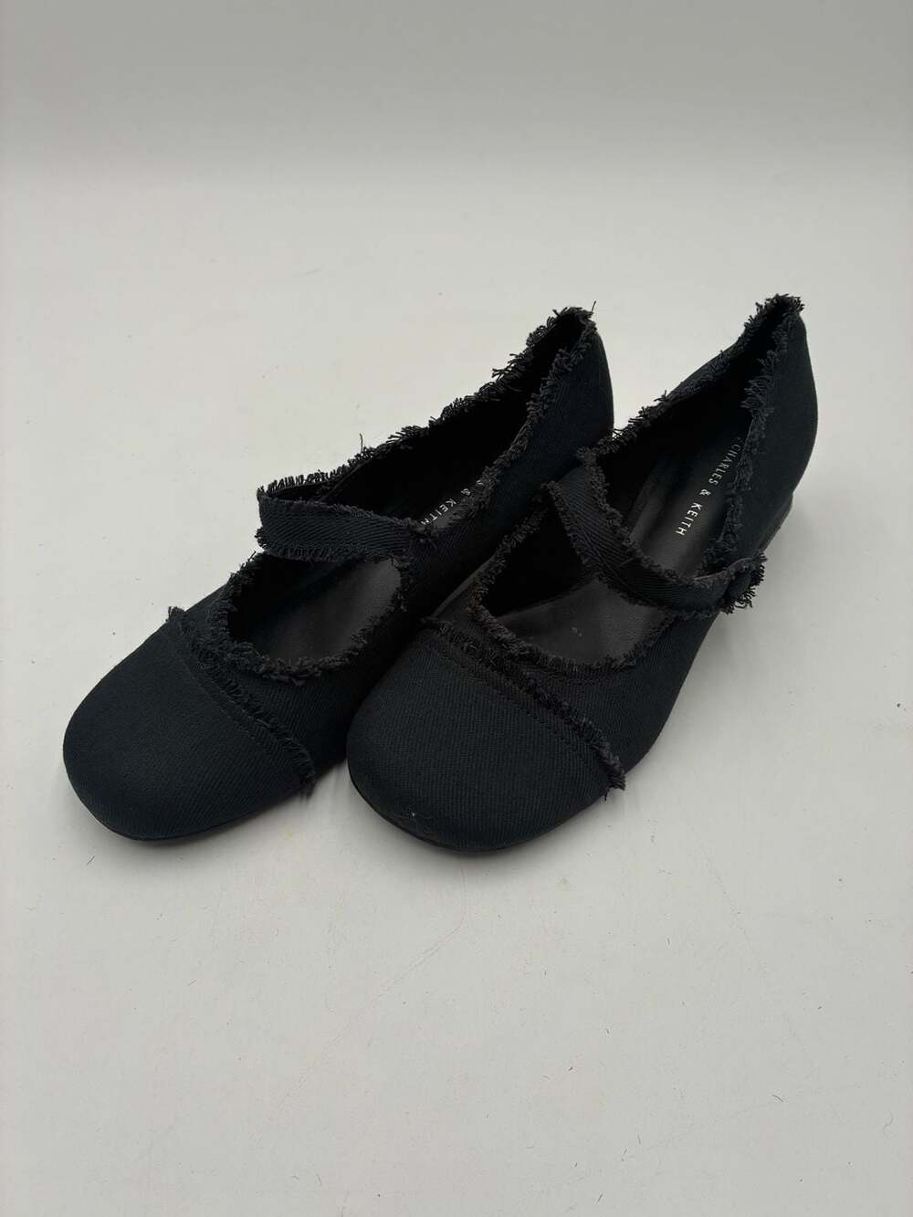 Charles & Keith Black Canvas Mary Jane Block Heels Size 35